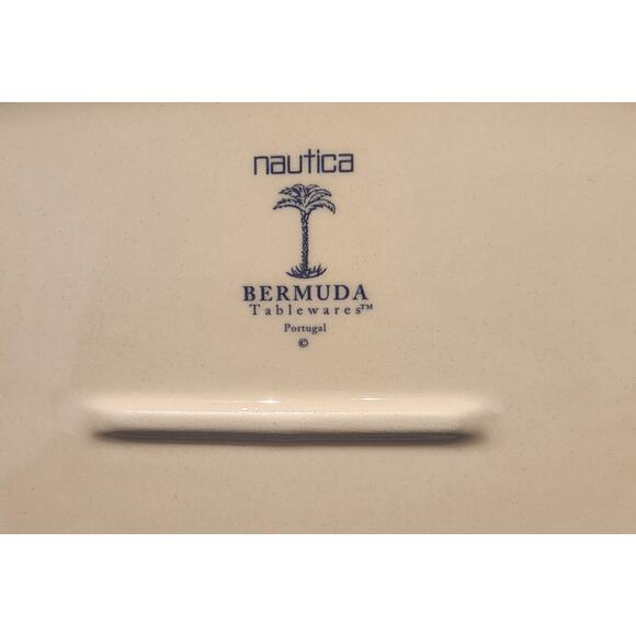 Nautica Bermuda Portugal Cream Basketweave 14.5 Oval Platter Octagonal Stoneware - Picture 3 of 5